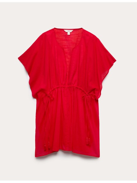 Marks & Spencer Кафтанна мини рокля от чиста памук с декоративно връзване Marks & Spencer червена