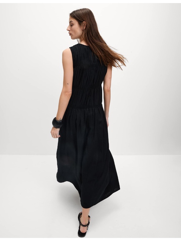 Marks & Spencer Текаща гъвкава миди рокля с висок дял лен Marks & Spencer черна