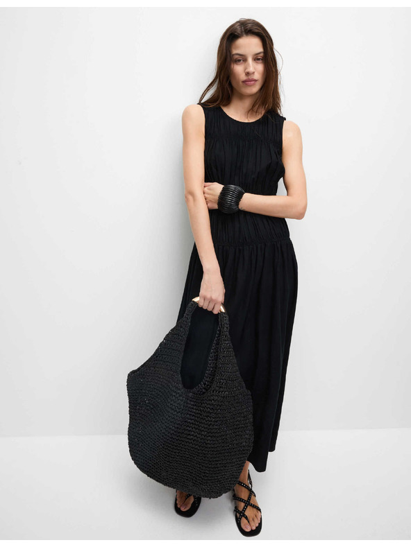 Marks & Spencer Текаща гъвкава миди рокля с висок дял лен Marks & Spencer черна