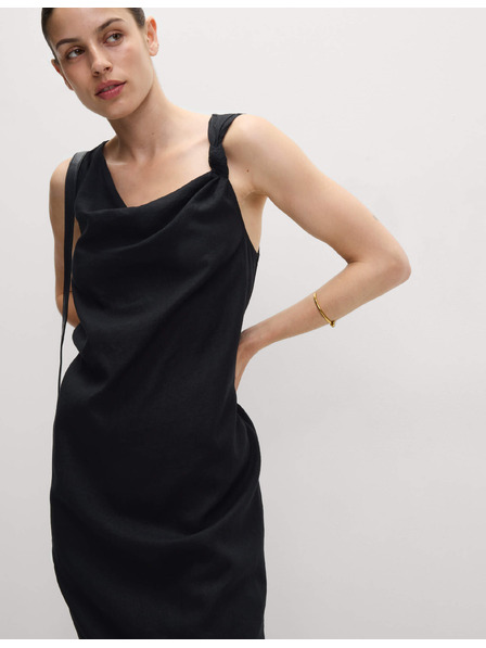 Marks & Spencer Текаща макси рокля с висок дял лен и връзване у врата Marks & Spencer черна