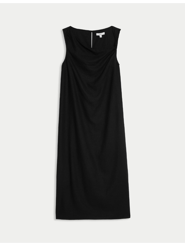 Marks & Spencer Текаща макси рокля с висок дял лен и връзване у врата Marks & Spencer черна