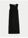 Marks & Spencer Текаща макси рокля с висок дял лен и връзване у врата Marks & Spencer черна