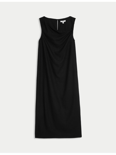 Marks & Spencer Текаща макси рокля с висок дял лен и връзване у врата Marks & Spencer черна
