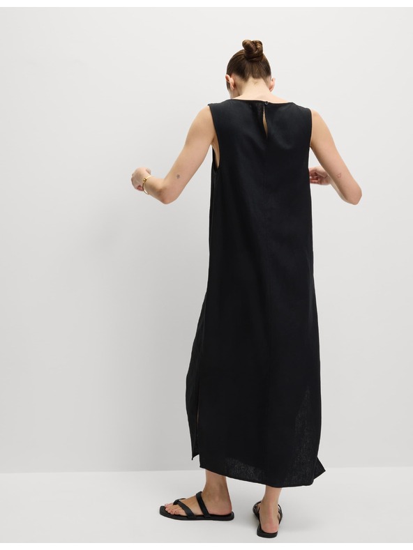 Marks & Spencer Текаща макси рокля с висок дял лен и връзване у врата Marks & Spencer черна