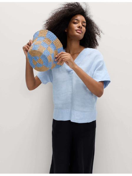 Marks & Spencer Топ Popover от чист лен с V деколте Marks & Spencer синя