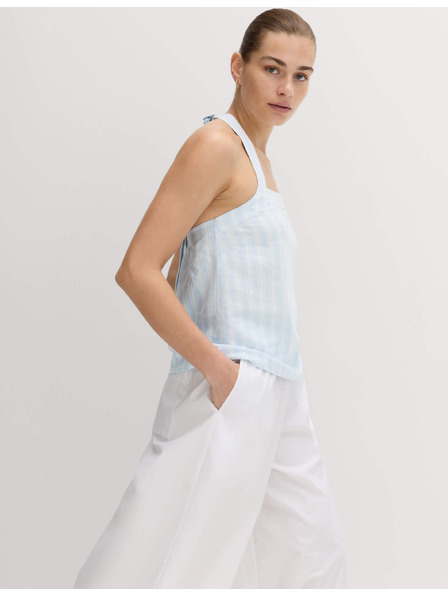 Marks & Spencer Топ с принт, висок дял лен и връзване зад врата Marks & Spencer синя