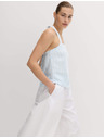 Marks & Spencer Топ с принт, висок дял лен и връзване зад врата Marks & Spencer синя