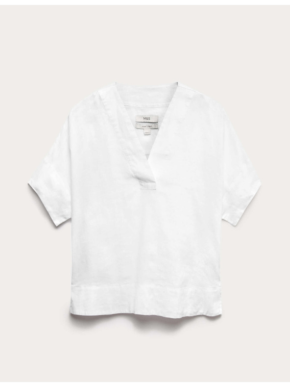 Marks & Spencer Popover върхна част от чист лен с V-образен деколте Marks & Spencer бяла