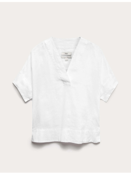 Marks & Spencer Popover върхна част от чист лен с V-образен деколте Marks & Spencer бяла