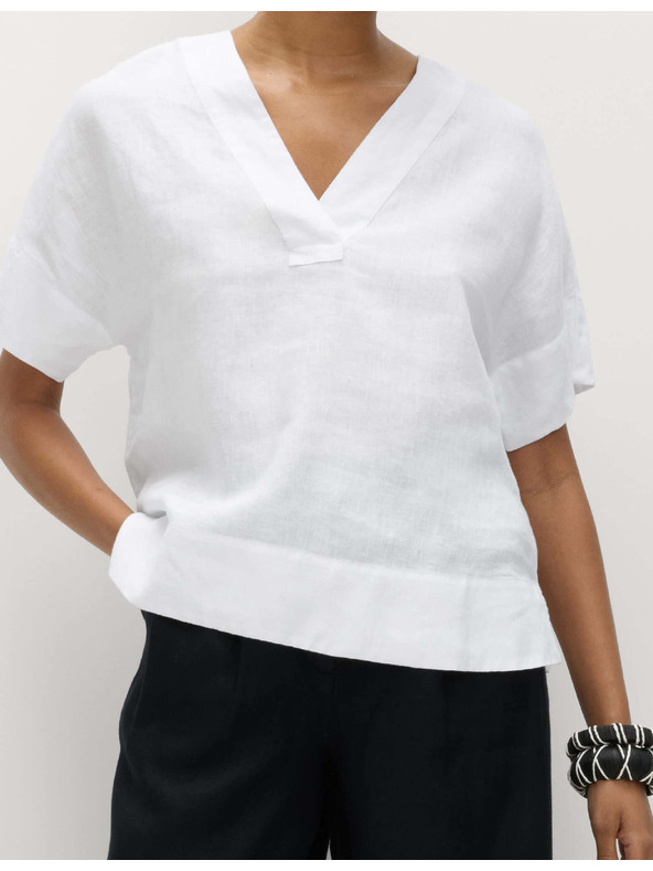 Marks & Spencer Popover върхна част от чист лен с V-образен деколте Marks & Spencer бяла