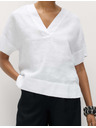 Marks & Spencer Popover върхна част от чист лен с V-образен деколте Marks & Spencer бяла