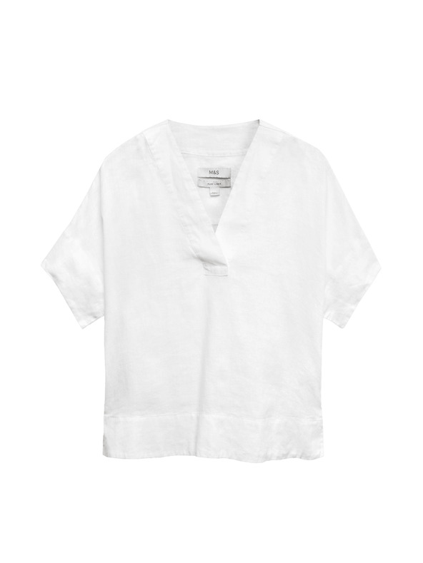 Marks & Spencer Popover върхна част от чист лен с V-образен деколте Marks & Spencer бяла