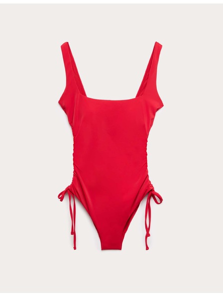 Marks & Spencer Бански костюм с подложка, шнур за събиране и квадратен деколте Marks & Spencer червена