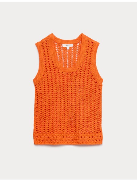 Marks & Spencer Плетено потниче в макраме стил, с овален разрез и висок дял памук Marks & Spencer оранжева
