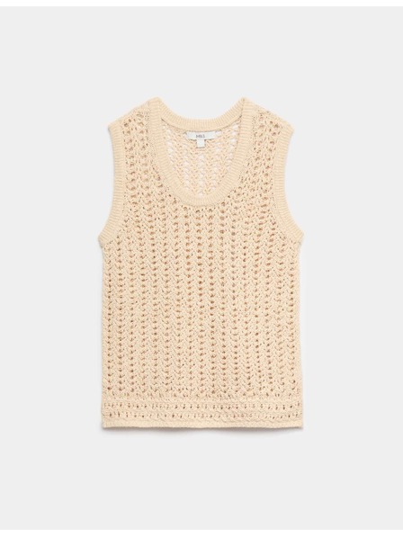 Marks & Spencer Плетено потниче в макраме стил, с овален разрез и висок дял памук Marks & Spencer жълта