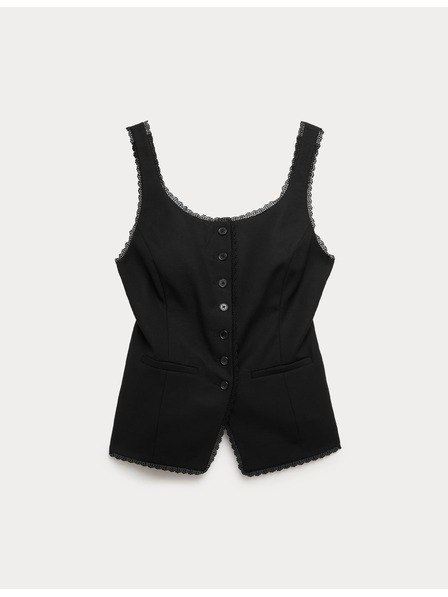 Marks & Spencer Жилетка с дантелен кант от лен и високо съдържание на лиоцел Marks & Spencer черни