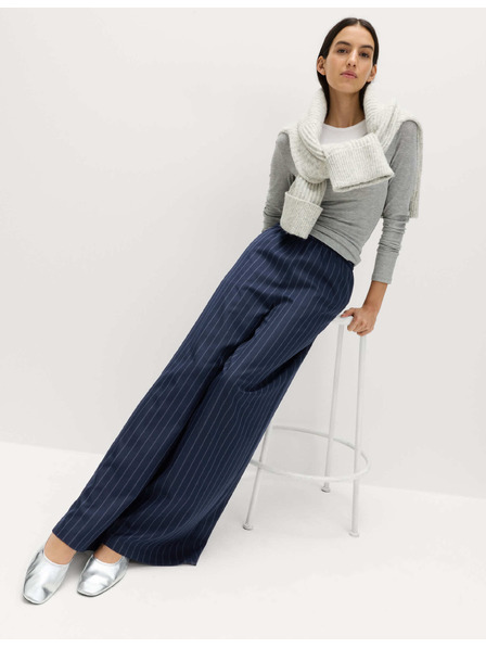 Marks & Spencer Раирани панталони с широки краища и еластична талия Marks & Spencer морско синьо