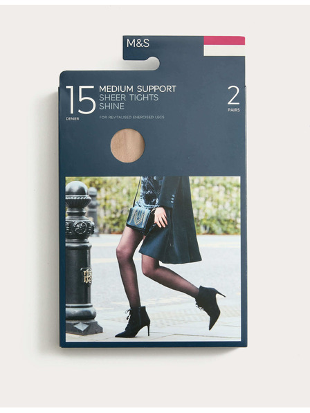 Marks & Spencer Фини чорапогащи със средна поддръжка 15 DEN, 2 чифта Marks & Spencer бежови
