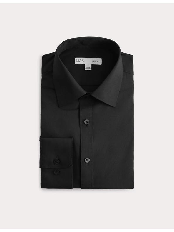 Marks & Spencer Черна риза с тесен силует, лесна за гладене Marks & Spencer