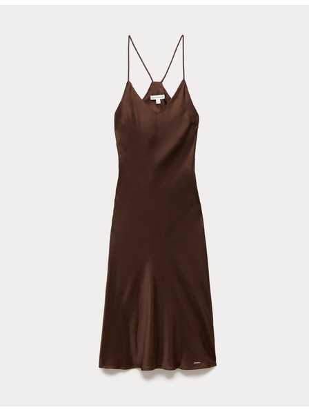 Marks & Spencer Сатенена дълга нощница с презрамки Marks & Spencer кафява