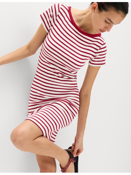 Marks & Spencer Раирана мини облегаща рокля с висок процент памук Marks & Spencer червена