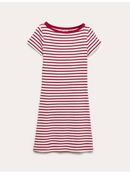 Marks & Spencer Раирана мини облегаща рокля с висок процент памук Marks & Spencer червена