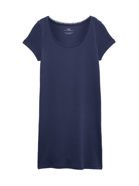Marks & Spencer Рокля с дантелен кант и висок процент памук (6–16 години) Marks & Spencer морска синя