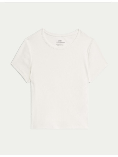 Marks & Spencer Рибана тениска с висок процент памук (2–16 години) Marks & Spencer бяла