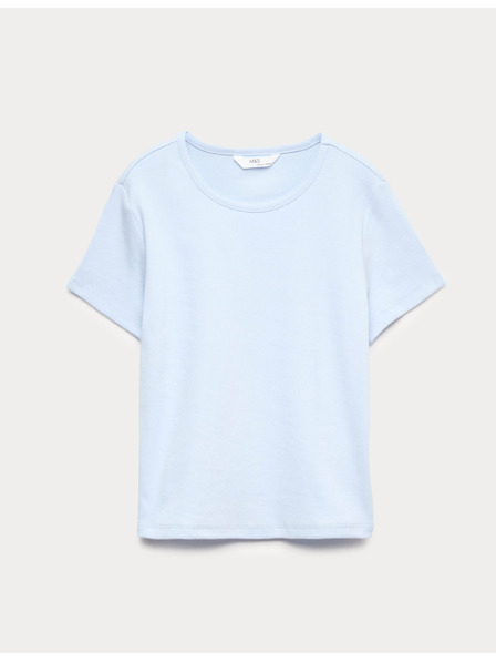 Marks & Spencer Детска рипсирана тениска от чист памук (6–16 години) Marks & Spencer синя