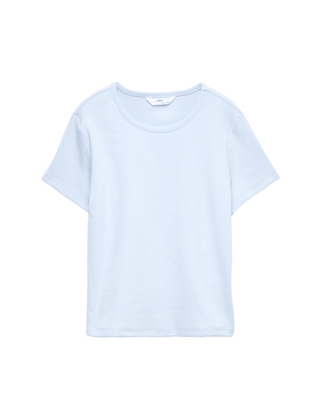 Marks & Spencer Детска рипсирана тениска от чист памук (6–16 години) Marks & Spencer синя