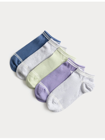 Marks & Spencer Къси чорапи Trainer Liners™ с високо съдържание на памук, 5 чифта в опаковка (6 малко – 7 голямо) Marks & Spencer сиво
