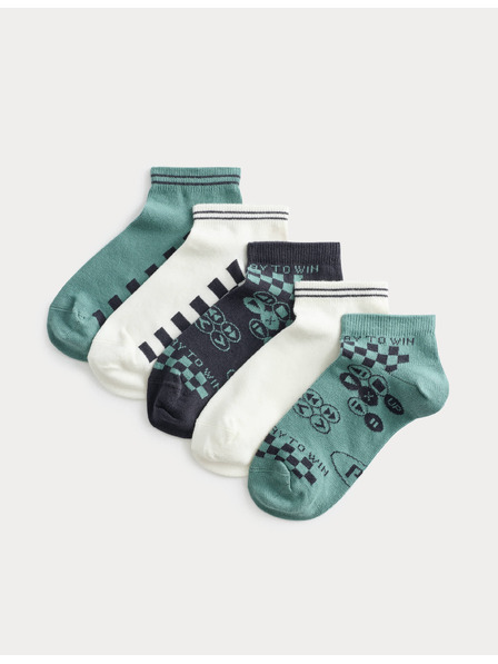 Marks & Spencer Къси чорапи Trainer Liners™ Gaming, 5 чифта в опаковка (6 малко – 7 голямо) Marks & Spencer зелено