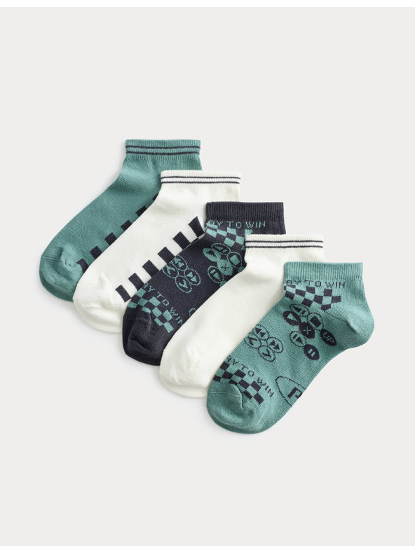 Marks & Spencer Къси чорапи Trainer Liners™ Gaming, 5 чифта в опаковка (6 малко – 7 голямо) Marks & Spencer зелено