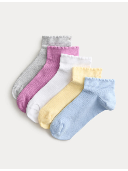 Marks & Spencer Ребристи къси чорапи Trainer Liners™ с високо съдържание на памук, 5 чифта (6 малко – 7 голямо) Marks & Spencer многоцветно
