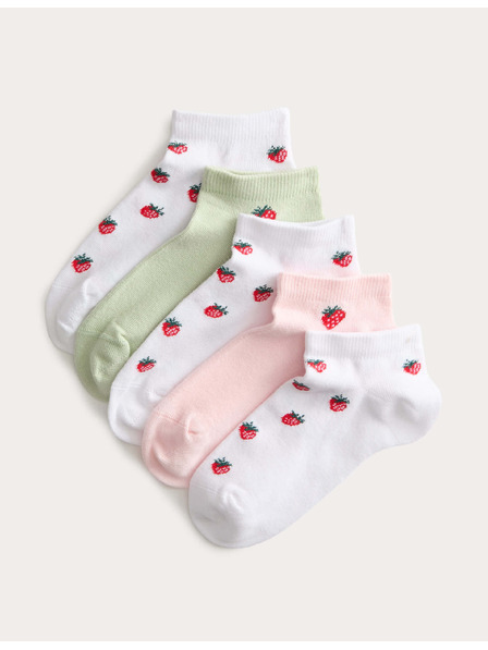 Marks & Spencer Къси чорапи Trainer Liners™ с ягоди и високо съдържание на памук, 5 чифта в опаковка (6 малко – 7 голямо) Marks & Spencer червено