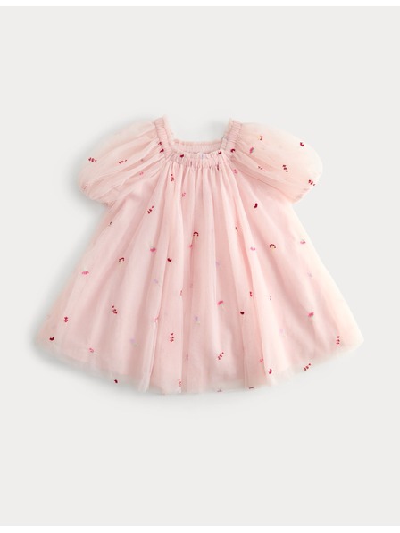 Marks & Spencer Нашивни рокля с цветен мотив, от чист памук (2–16 години) Marks & Spencer розова