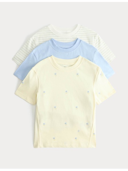 Marks & Spencer Тениски с мотив на цветя от чист памук, 3 бр. (2–8 години) Marks & Spencer жълта