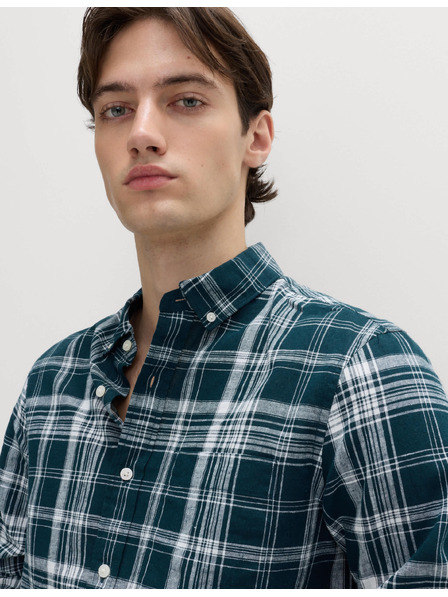 Marks & Spencer Карирана риза от смес лен и памук Marks & Spencer синя
