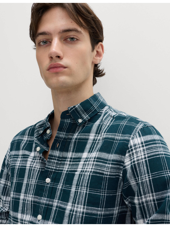 Marks & Spencer Карирана риза от смес лен и памук Marks & Spencer синя