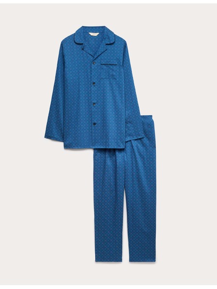 Marks & Spencer Пижамен комплект с шалски принт, от чист памук Marks & Spencer син
