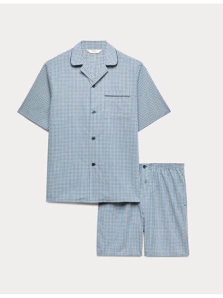Marks & Spencer Пижамен комплект с точки от чистo памук Marks & Spencer син