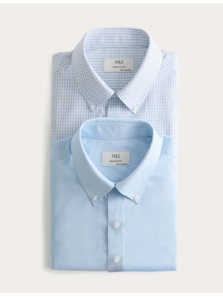 Marks & Spencer Комплект 2 бр. каре тениски с къс ръкав, обичайн крой Marks & Spencer синьо