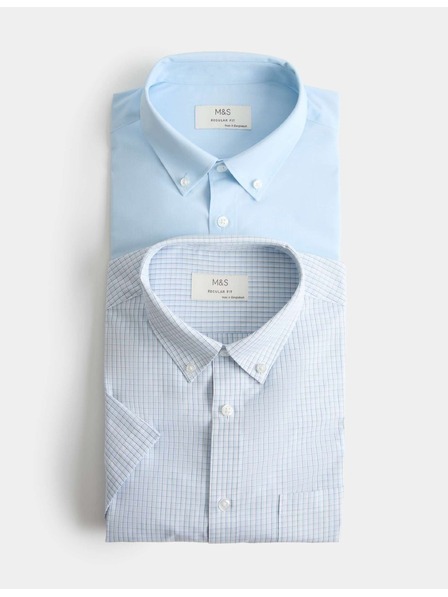 Marks & Spencer Комплект 2 бр. каре тениски с къс ръкав, обичайн крой Marks & Spencer синьо