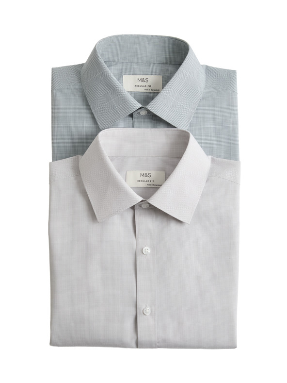 Marks & Spencer Карирани ризи с нормален силует, лесни за гладене, 2 бр. Marks & Spencer зелена