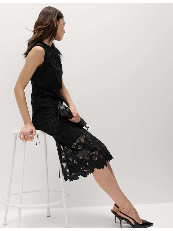 Marks & Spencer Миди тясна рокля с дантелени прорези Marks & Spencer черна