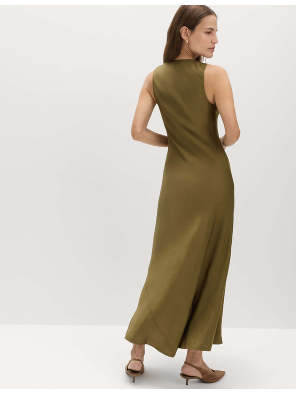 Marks & Spencer Сатенена макси еластична рокля с овално деколте Marks & Spencer зелена