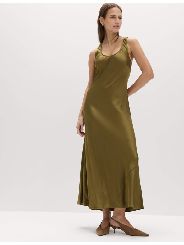 Marks & Spencer Сатенена макси еластична рокля с овално деколте Marks & Spencer зелена