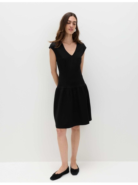 Marks & Spencer Джърси кръгла мини рокля с понижен пояс и V деколте Marks & Spencer черна