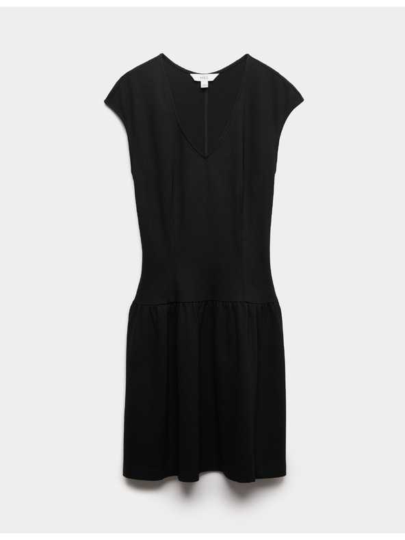 Marks & Spencer Джърси кръгла мини рокля с понижен пояс и V деколте Marks & Spencer черна