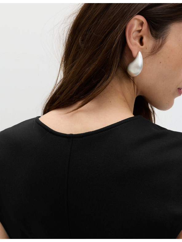 Marks & Spencer Джърси кръгла мини рокля с понижен пояс и V деколте Marks & Spencer черна
